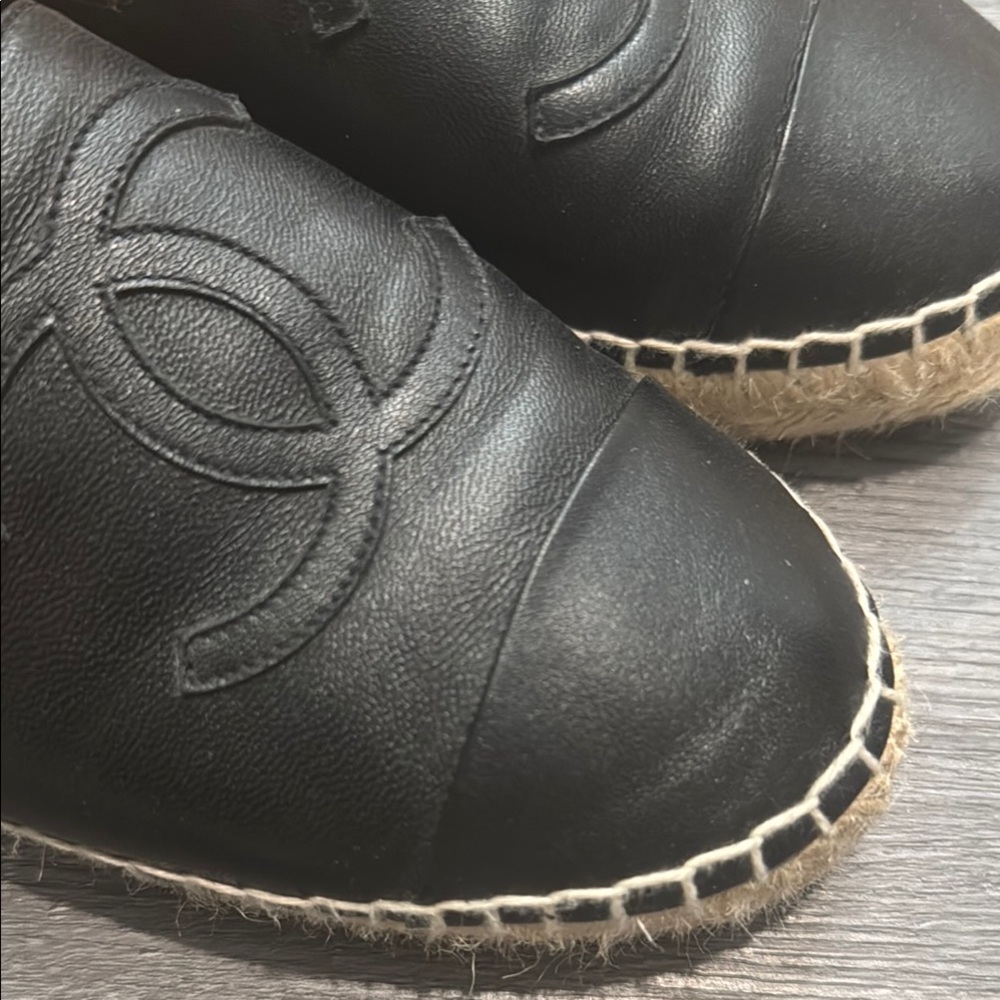 Authentic CHANEL Black Leather Espadrilles - Picture 6 of 10